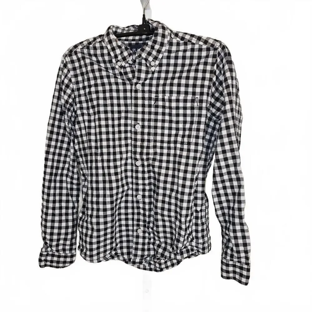 The Children's Place Boys' Black and White Checkered Casual Shirt XL 14